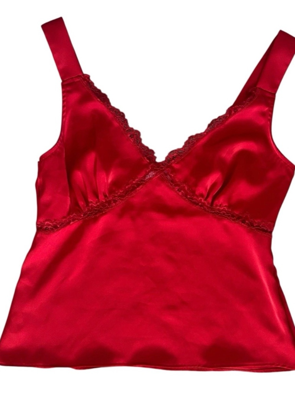 JustFab Red Satin Cami with Lace Trim Sz L